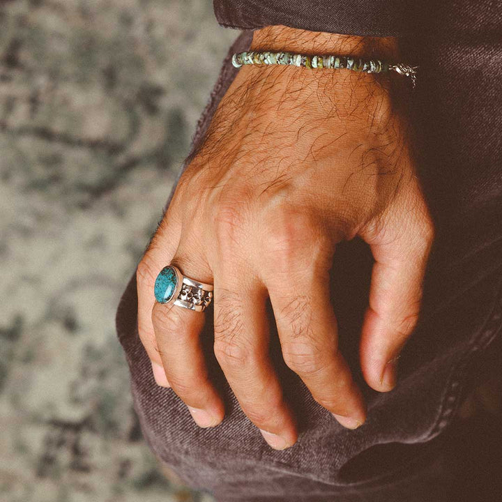 Skulls Turquoise Ring for Men Sterling Silver