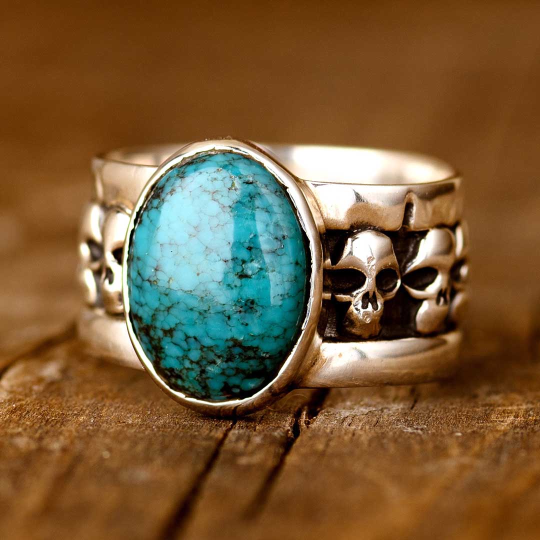Skulls Turquoise Ring for Men Sterling Silver