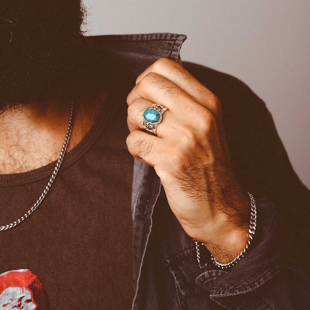 Skulls Turquoise Ring for Men Sterling Silver