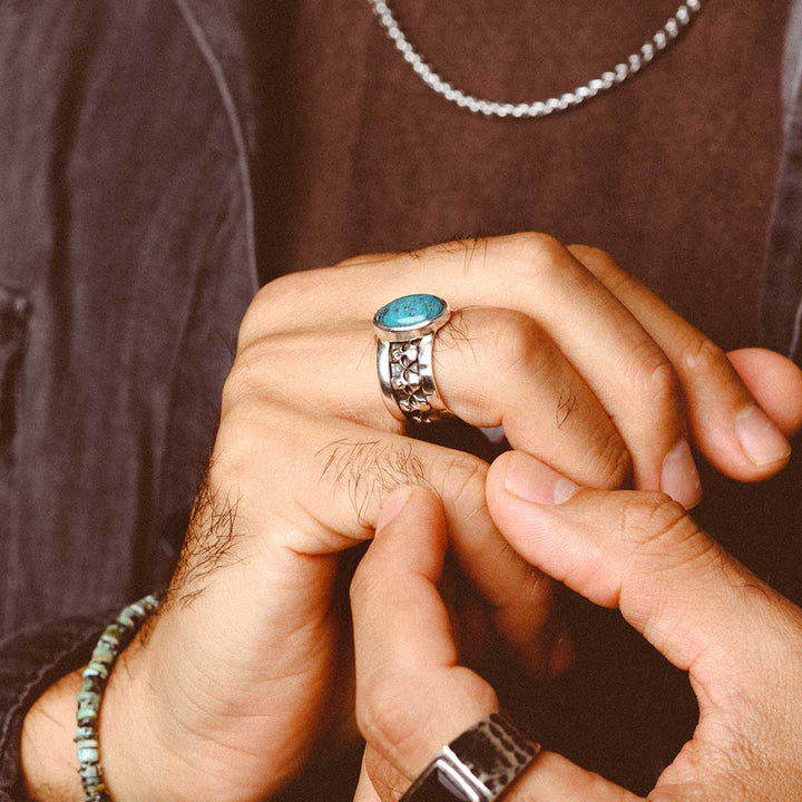 Skulls Turquoise Ring for Men Sterling Silver