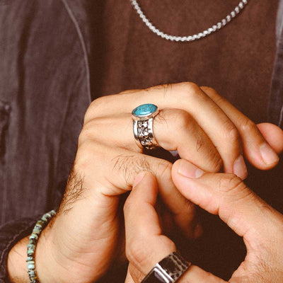 Skulls Turquoise Ring for Men Sterling Silver - Boho Magic