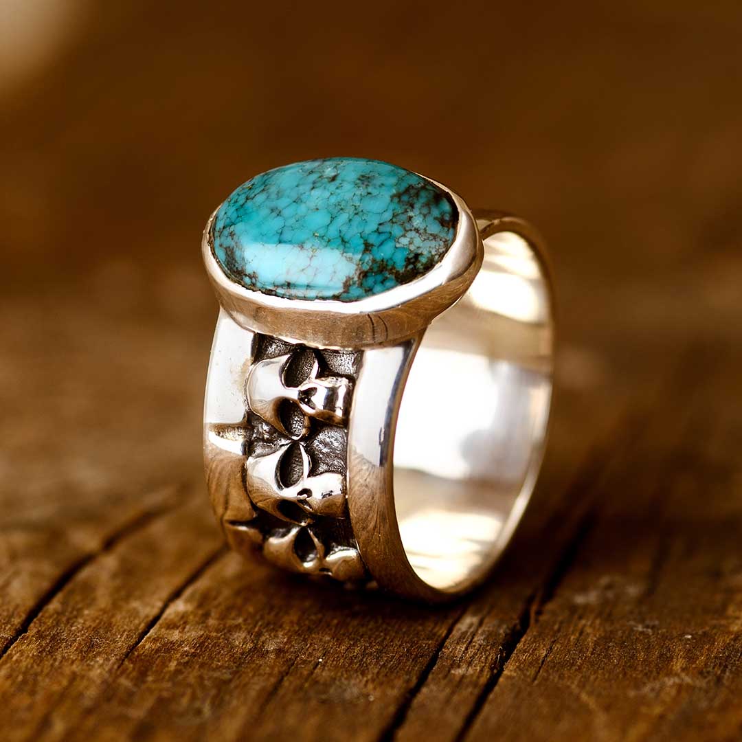 Skulls Turquoise Ring for Men Sterling Silver