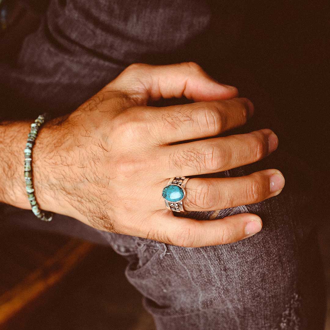 Skulls Turquoise Ring for Men Sterling Silver