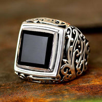Swirls Black Onyx Signet Ring for Men Sterling Silver - Boho Magic