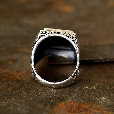 Swirls Black Onyx Signet Ring for Men Sterling Silver - Boho Magic