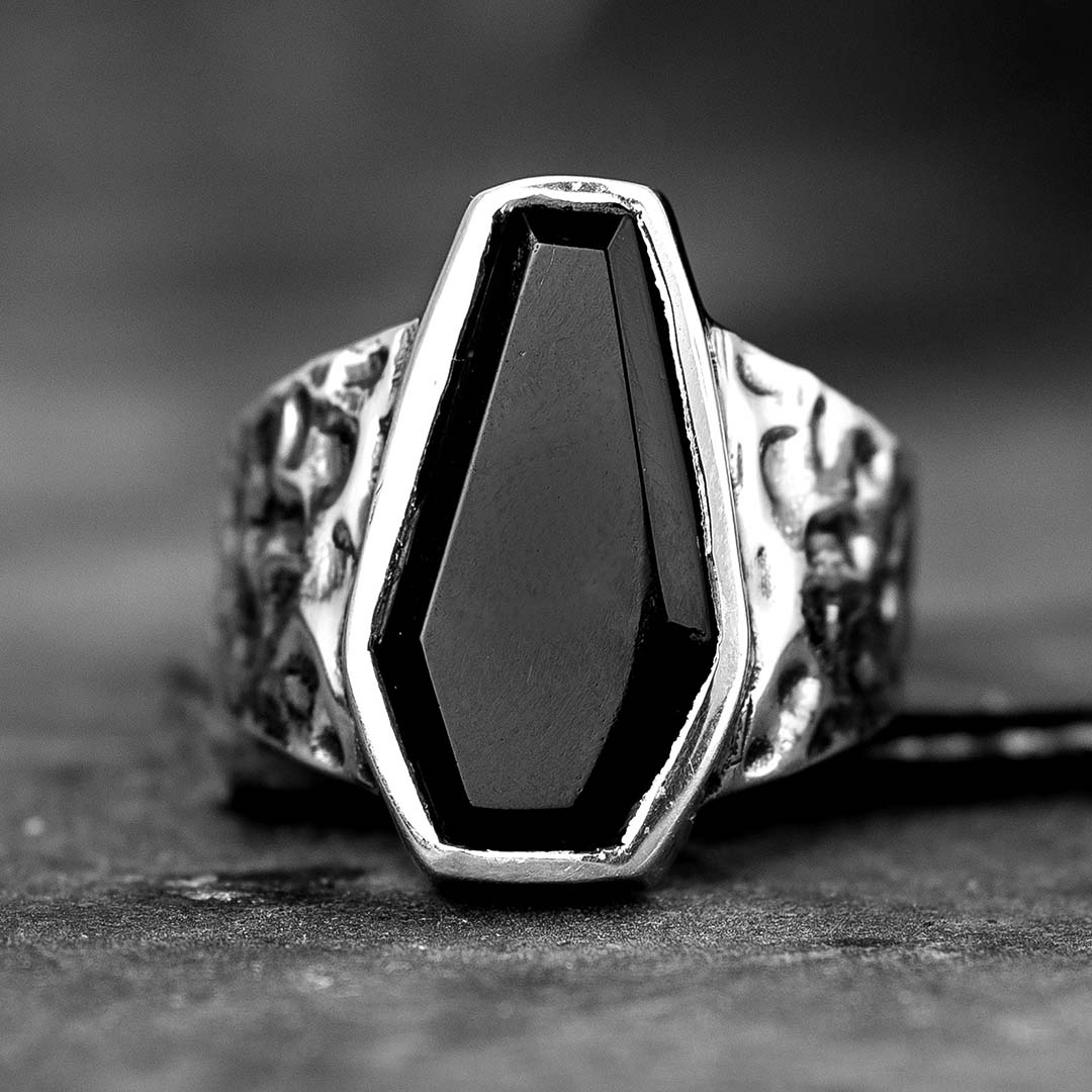 Coffin Black Onyx Ring for Men Sterling Silver