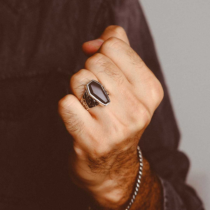 Coffin Black Onyx Ring for Men Sterling Silver