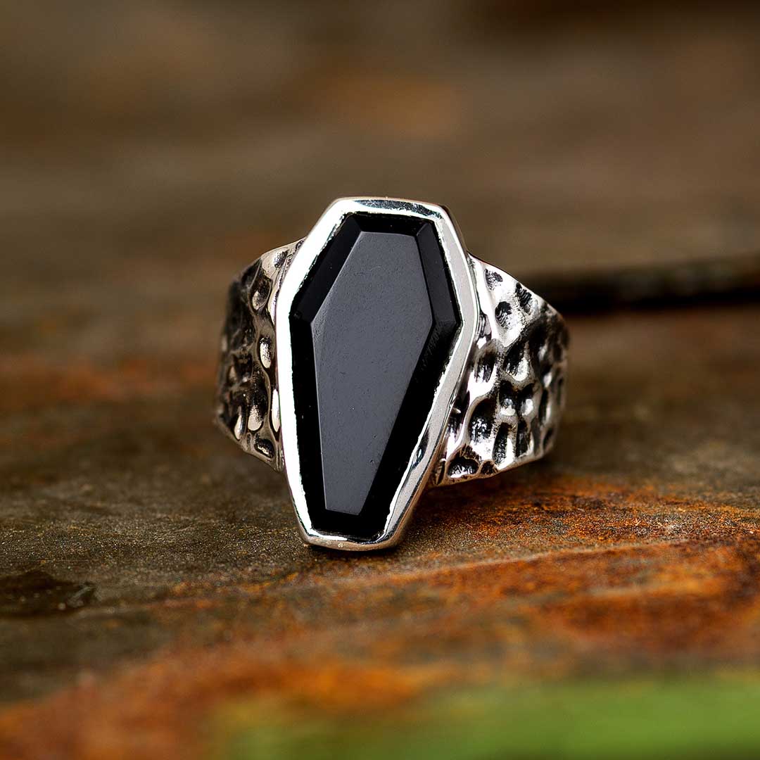 Coffin Black Onyx Ring for Men Sterling Silver