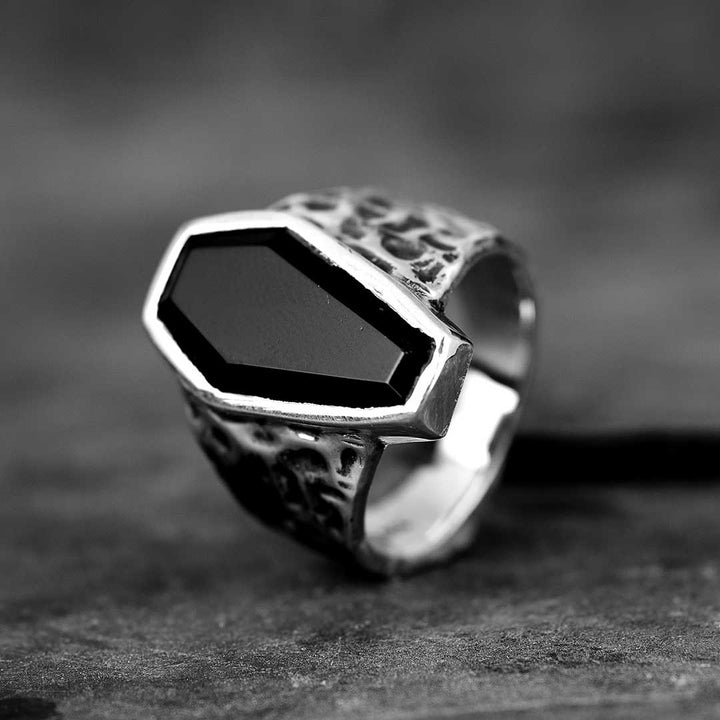 Coffin Black Onyx Ring for Men Sterling Silver