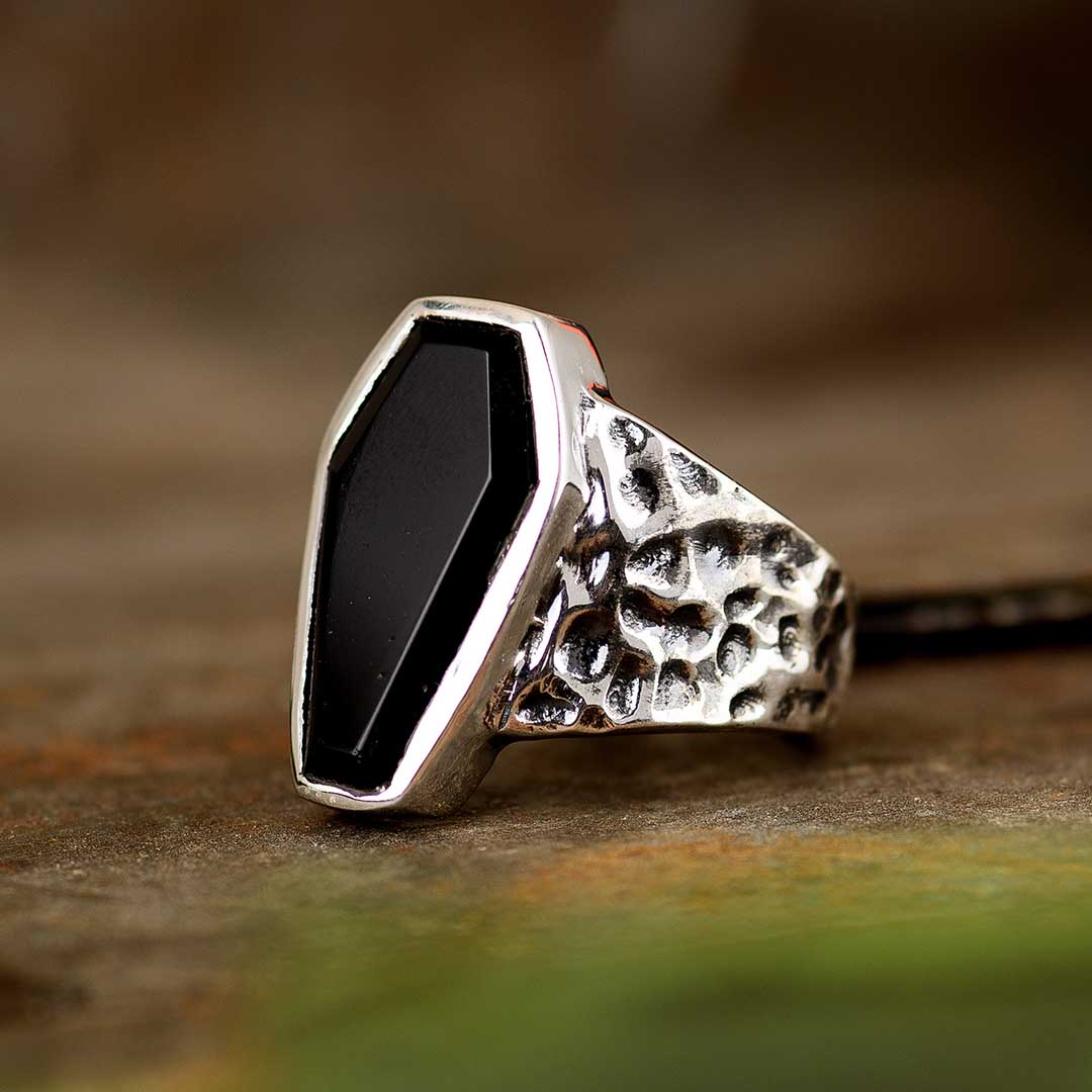 Coffin Black Onyx Ring for Men Sterling Silver