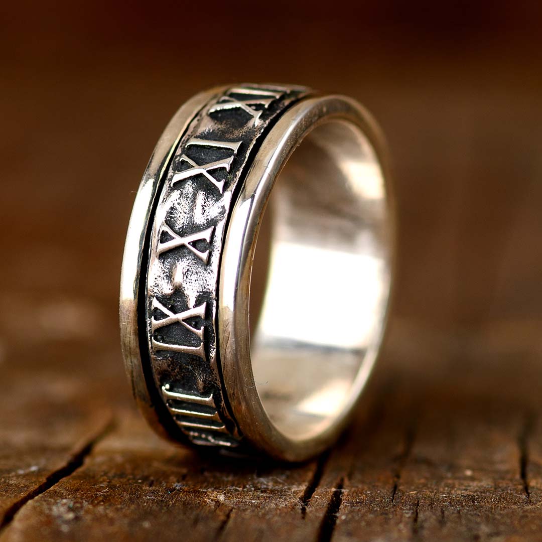 Roman Numeral Fidget Men's Ring Sterling Silver