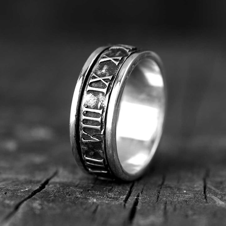 Roman Numeral Fidget Men's Ring Sterling Silver