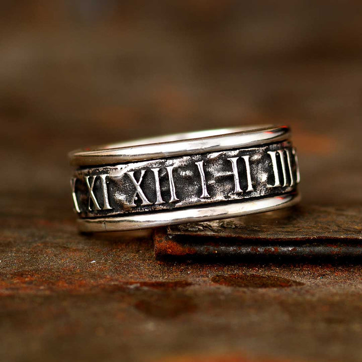 Roman Numeral Fidget Men's Ring Sterling Silver