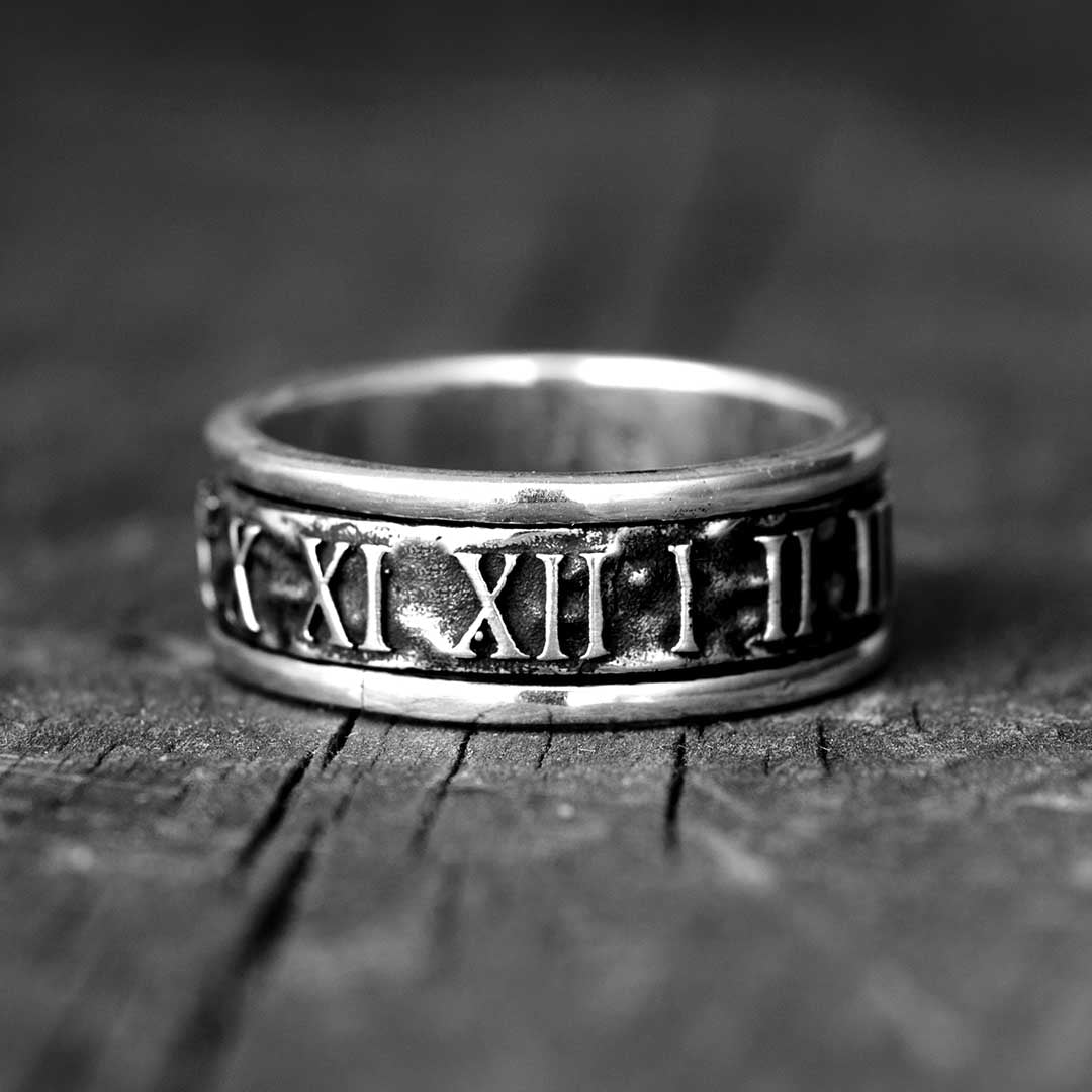 Roman Numeral Fidget Men's Ring Sterling Silver