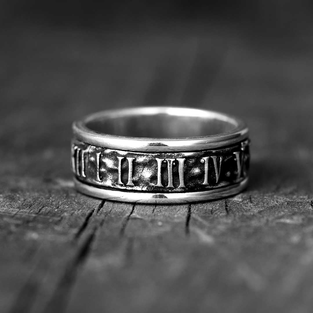 Roman Numeral Fidget Men's Ring Sterling Silver