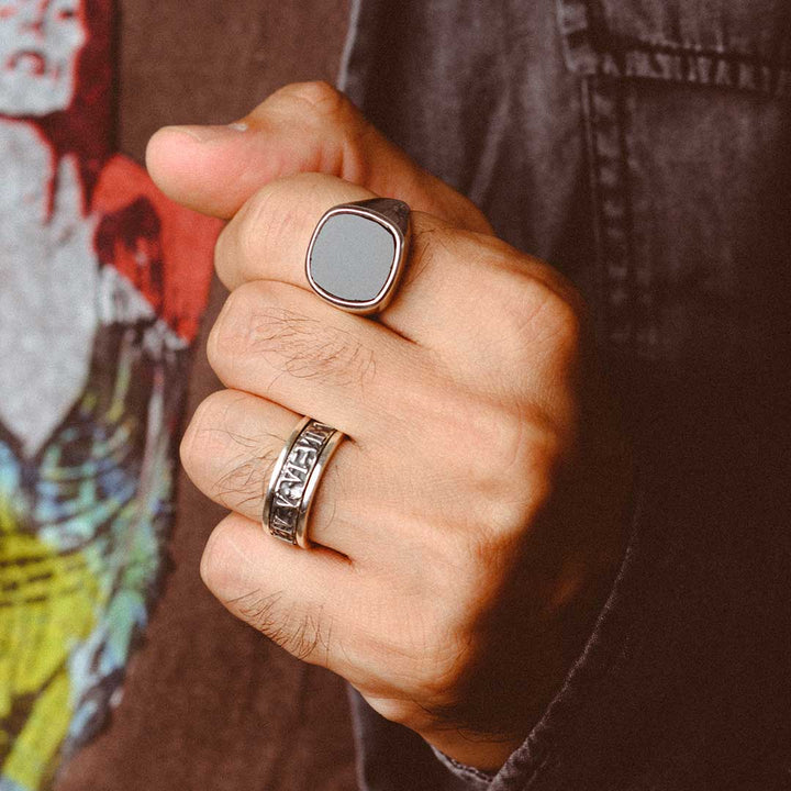 Roman Numeral Fidget Men's Ring Sterling Silver