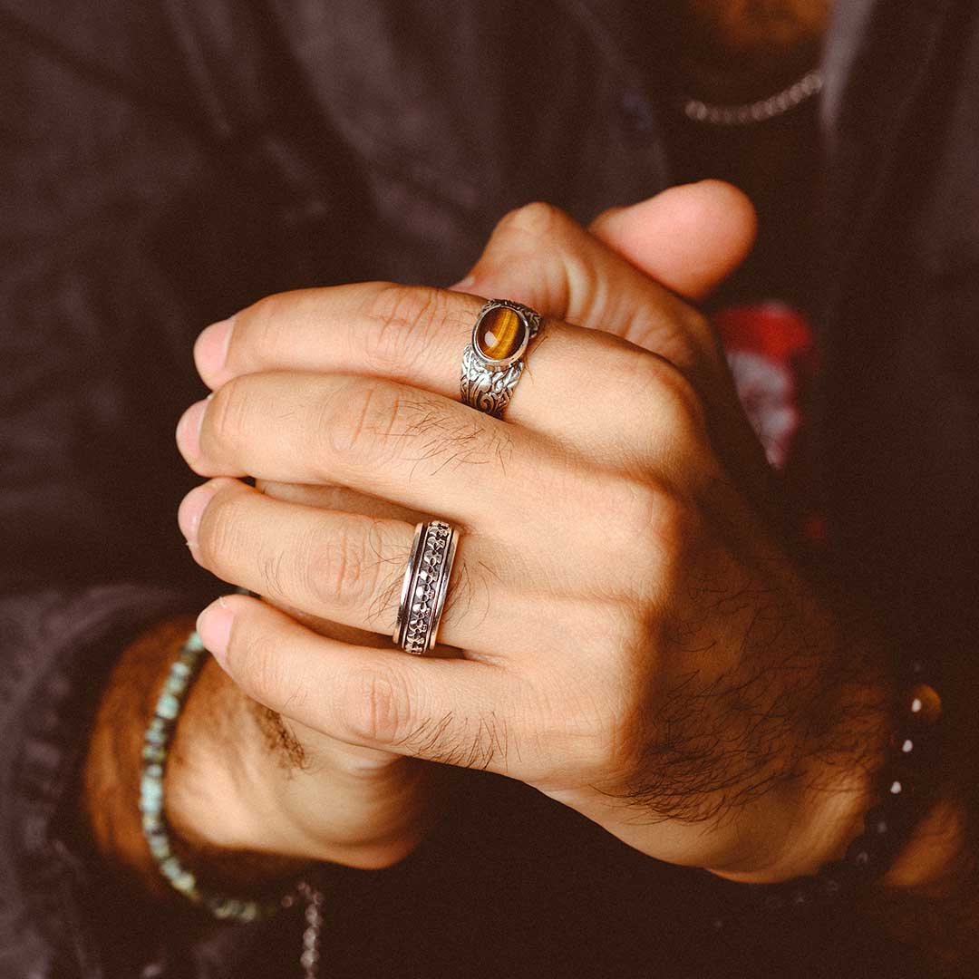 Tiger's Eye Tribals Ring for Men Sterling Silver