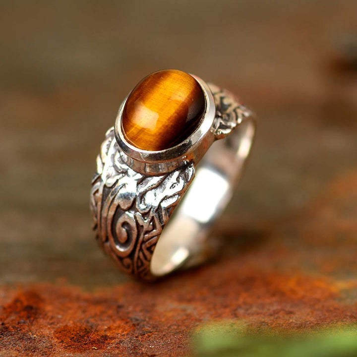 Tiger's Eye Tribals Ring for Men Sterling Silver