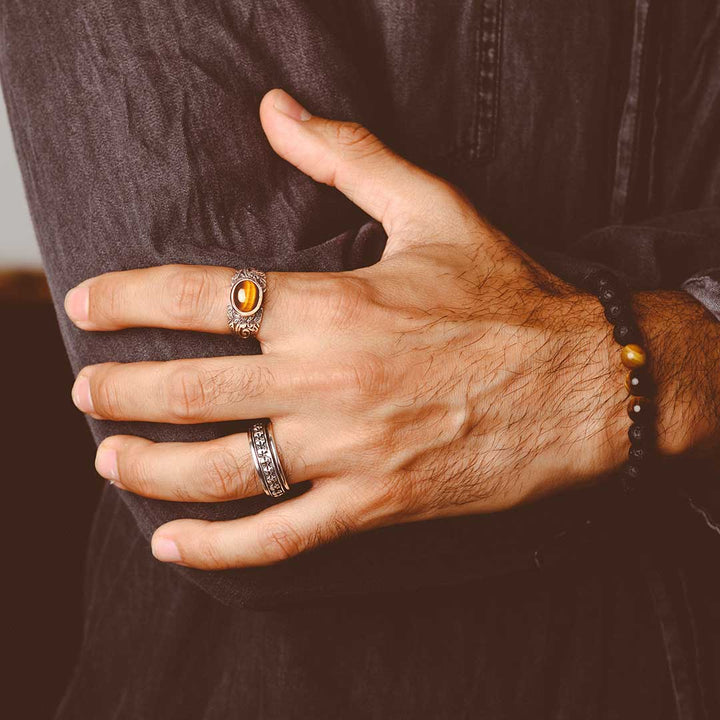 Tiger's Eye Tribals Ring for Men Sterling Silver