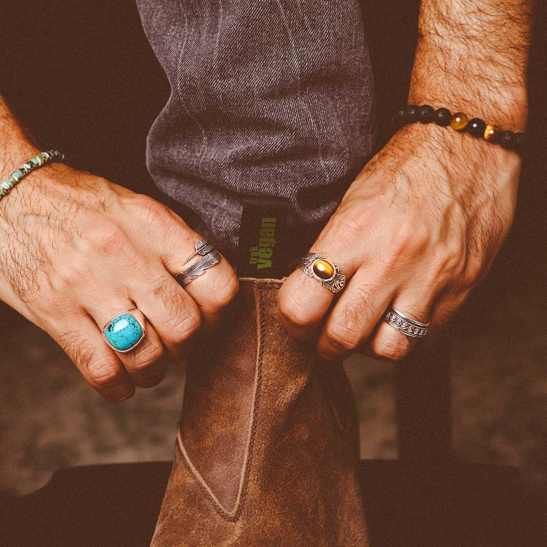 Tiger's Eye Tribals Ring for Men Sterling Silver