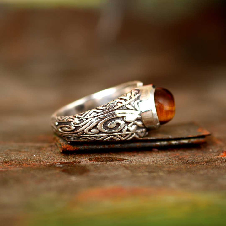 Tiger's Eye Tribals Ring for Men Sterling Silver