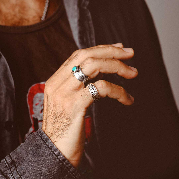 Feather Turquoise Ring for Men Sterling Silver