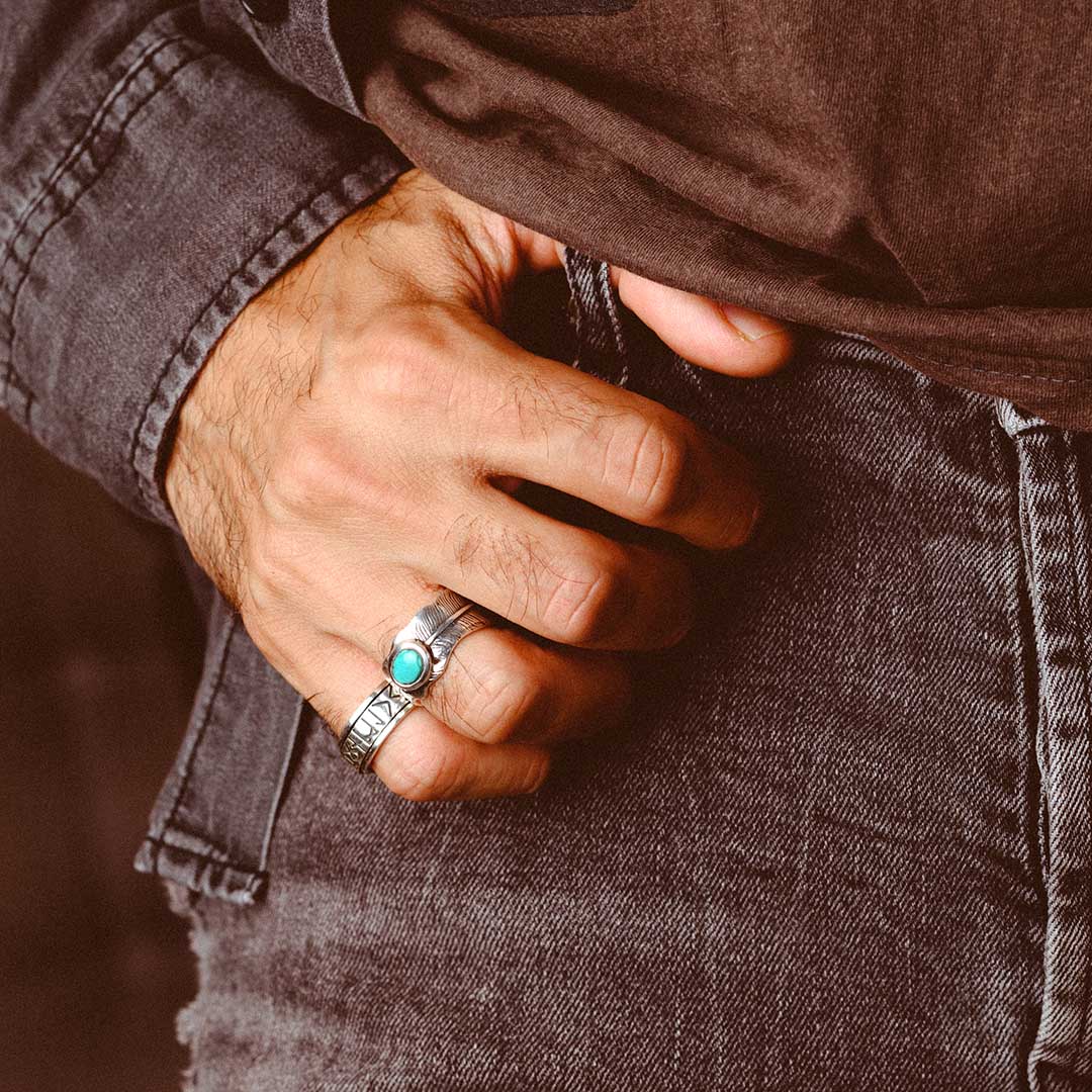 Feather Turquoise Ring for Men Sterling Silver