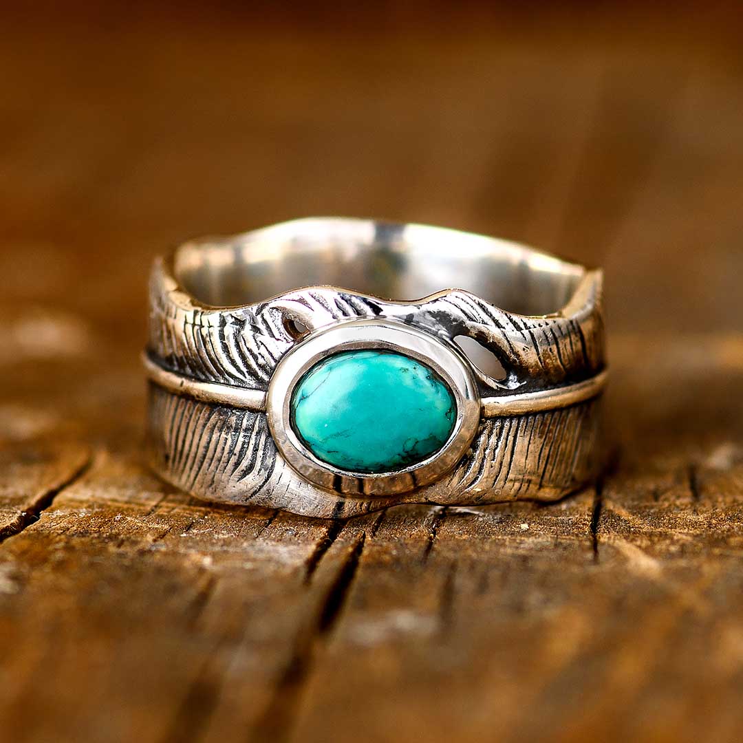 Feather Turquoise Ring for Men Sterling Silver