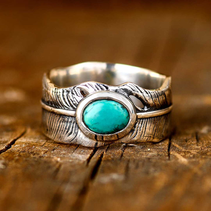 Feather Turquoise Ring for Men Sterling Silver