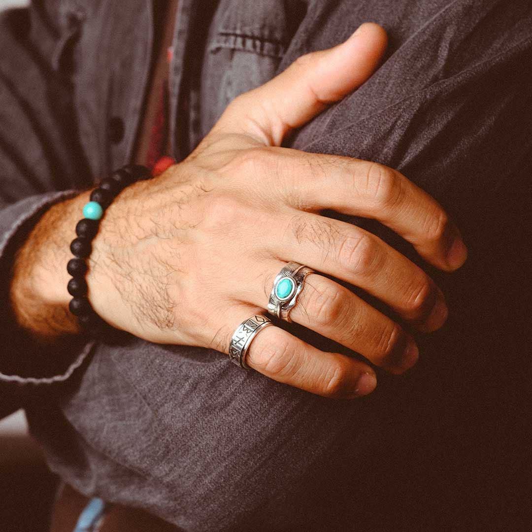 Feather Turquoise Ring for Men Sterling Silver