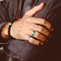 Feather Turquoise Ring for Men Sterling Silver - Boho Magic