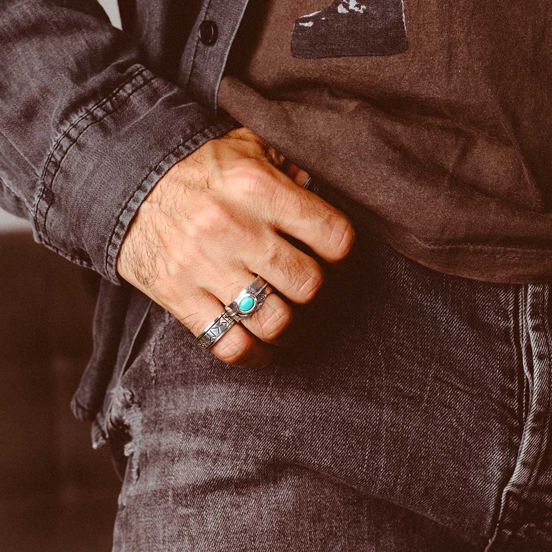 Feather Turquoise Ring for Men Sterling Silver