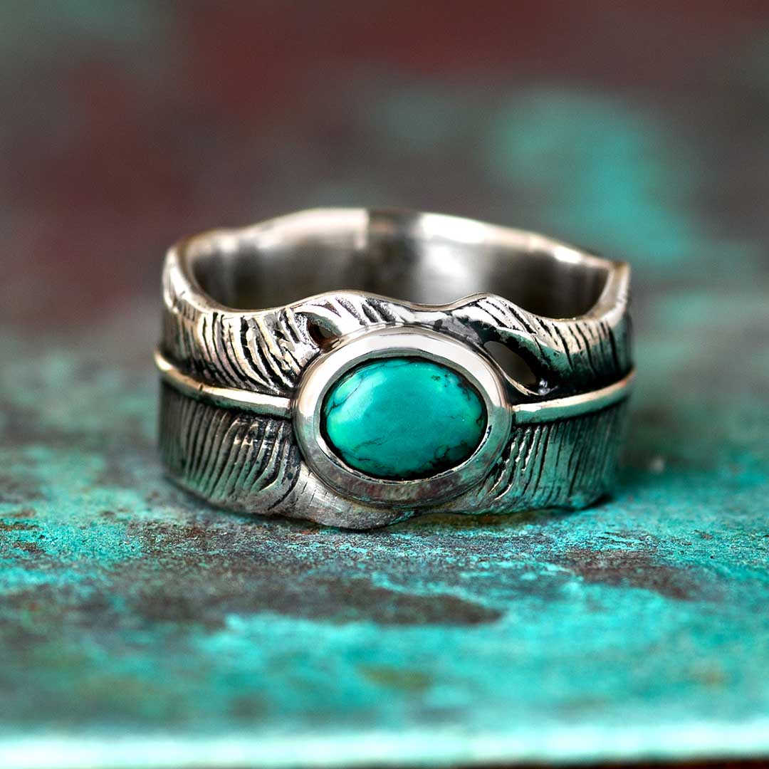 Feather Turquoise Ring for Men Sterling Silver