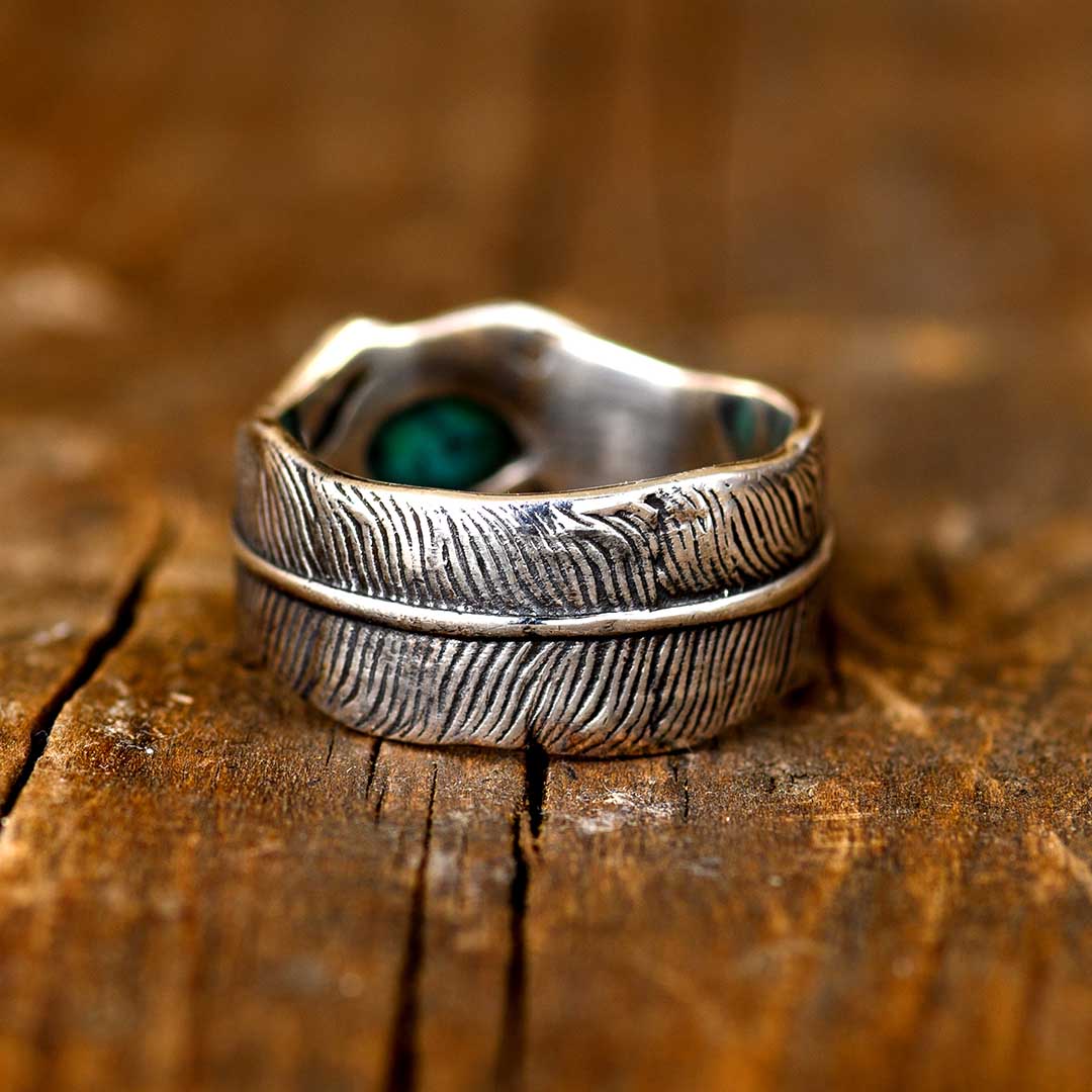 Feather Turquoise Ring for Men Sterling Silver