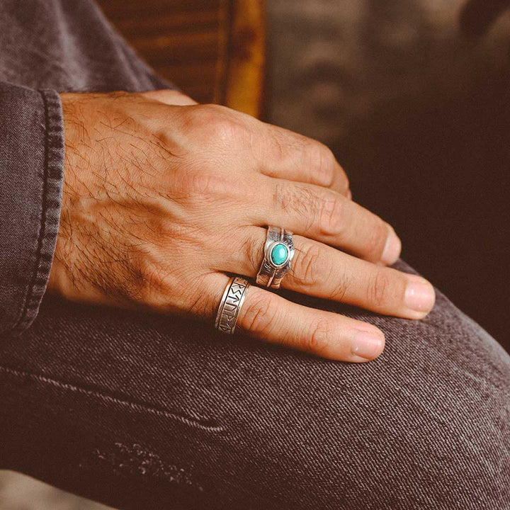 Feather Turquoise Ring for Men Sterling Silver