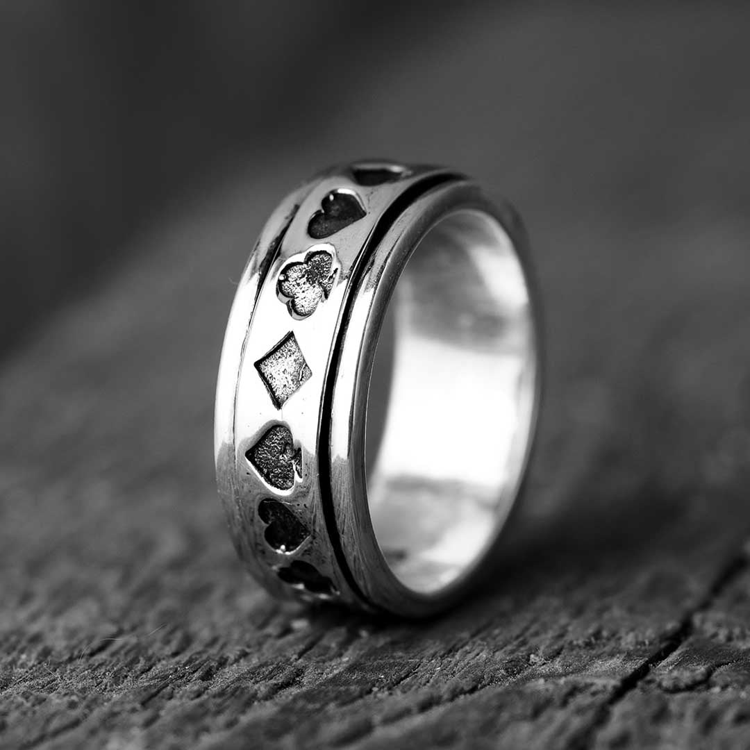 Playing Card Poker Men's Ring Sterling Silver