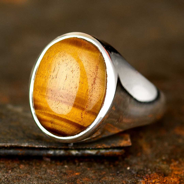 Tiger's Eye Signet Ring for Men Sterling Silver