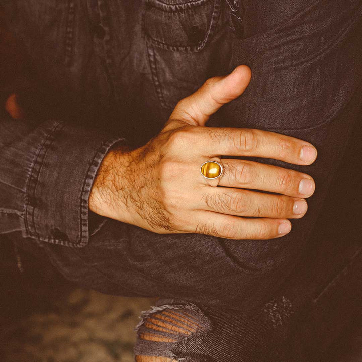 Tiger's Eye Signet Ring for Men Sterling Silver