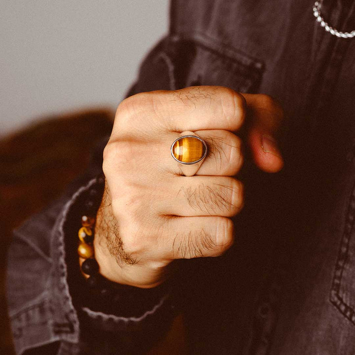 Tiger's Eye Signet Ring for Men Sterling Silver