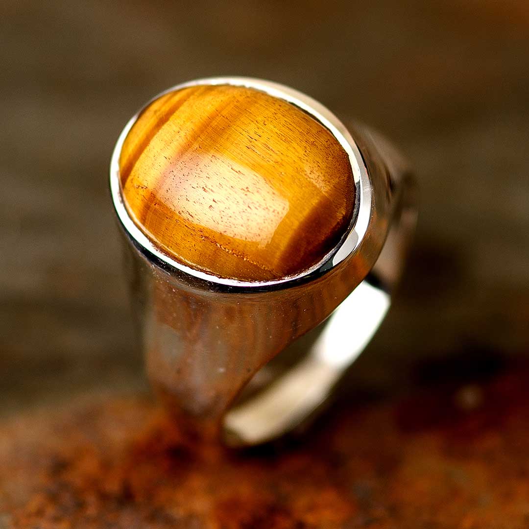 Tiger's Eye Signet Ring for Men Sterling Silver