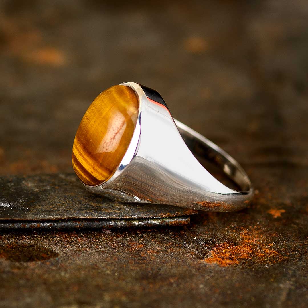 Tiger's Eye Signet Ring for Men Sterling Silver