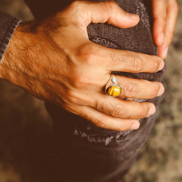 Tiger's Eye Signet Ring for Men Sterling Silver