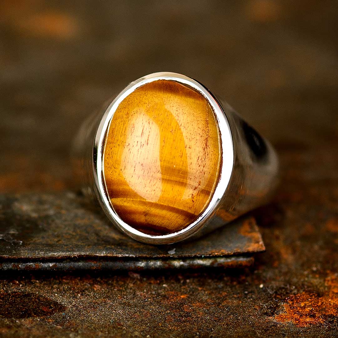 Tiger's Eye Signet Ring for Men Sterling Silver