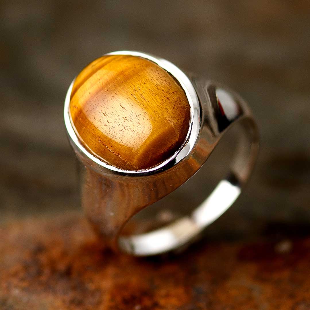 Tiger's Eye Signet Ring for Men Sterling Silver