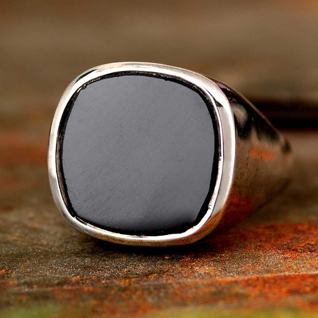 Klassischer schwarzer Onyx Siegelring für Männer Sterling Silber