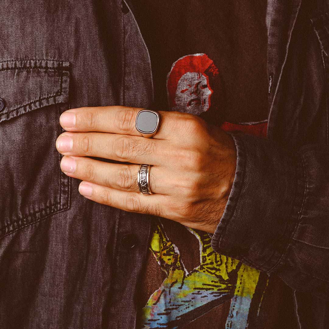 Classic Black Onyx Signet Ring for Men Sterling Silver