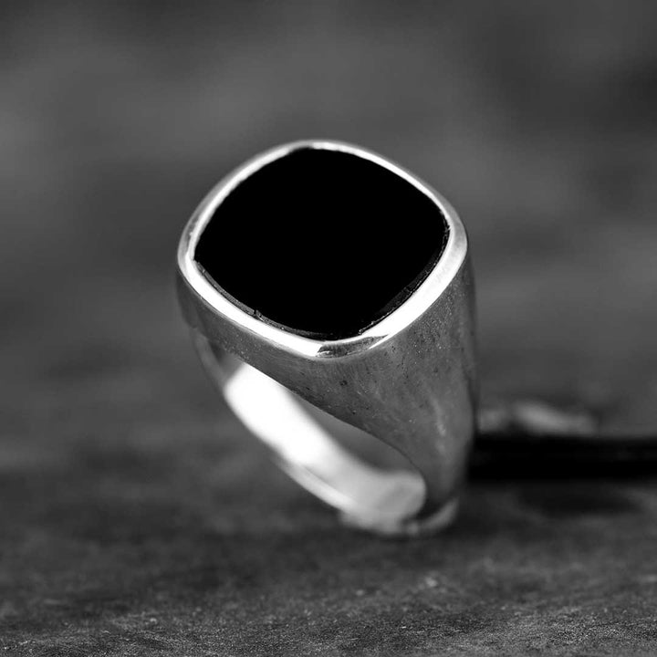 Klassischer schwarzer Onyx Siegelring für Männer Sterling Silber