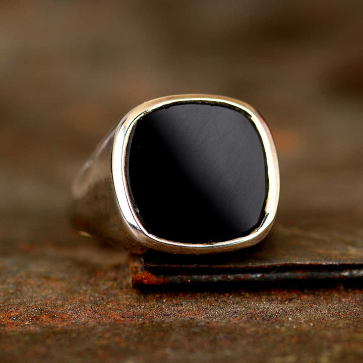 Klassischer schwarzer Onyx Siegelring für Männer Sterling Silber