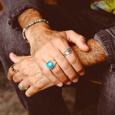 Square Turquoise Signet Ring for Men Sterling Silver - Boho Magic