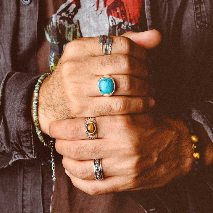 Square Turquoise Signet Ring for Men Sterling Silver